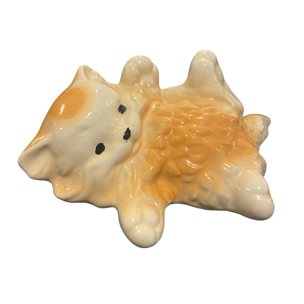 1980's Vintage 5" Playful White Orange Kitty Cat On Back Kitten Ceramic Figurine